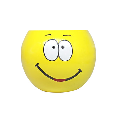 All New 5 Inch, Emoji Expression Wall Hanging Flower Pot | Yellow Color Smily Metal hanging Pot | Outdoor, Indoor Use- Set Of 6
