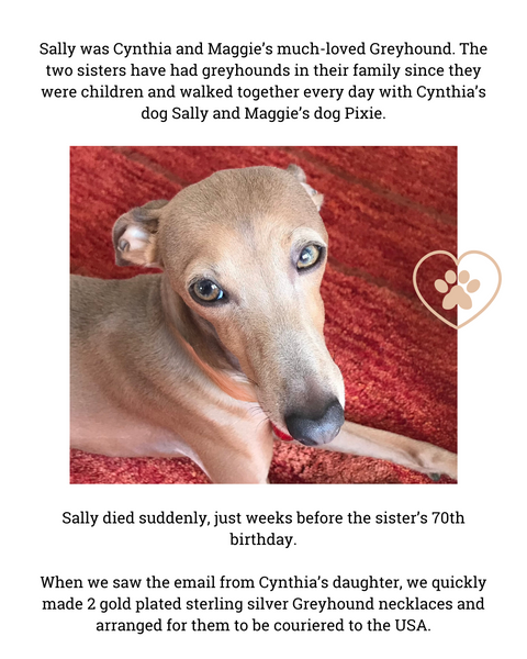 greyhound memorial jewellery, dog loss jewellery, greyhound necklace