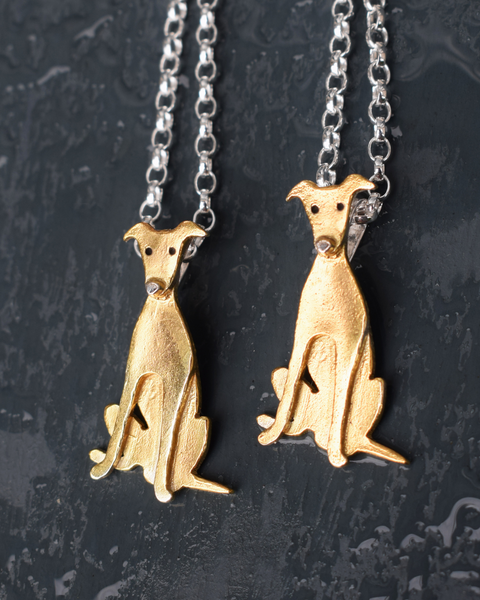 gold greyhound necklaces, greyhound jewellery
