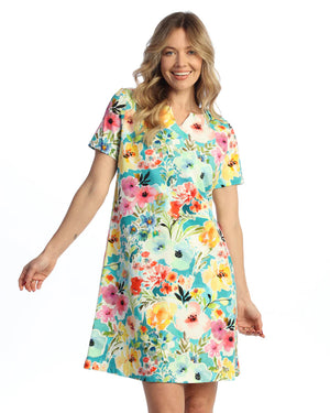 Blooming Blue Multi Floral Dress - Dales Clothing Inc