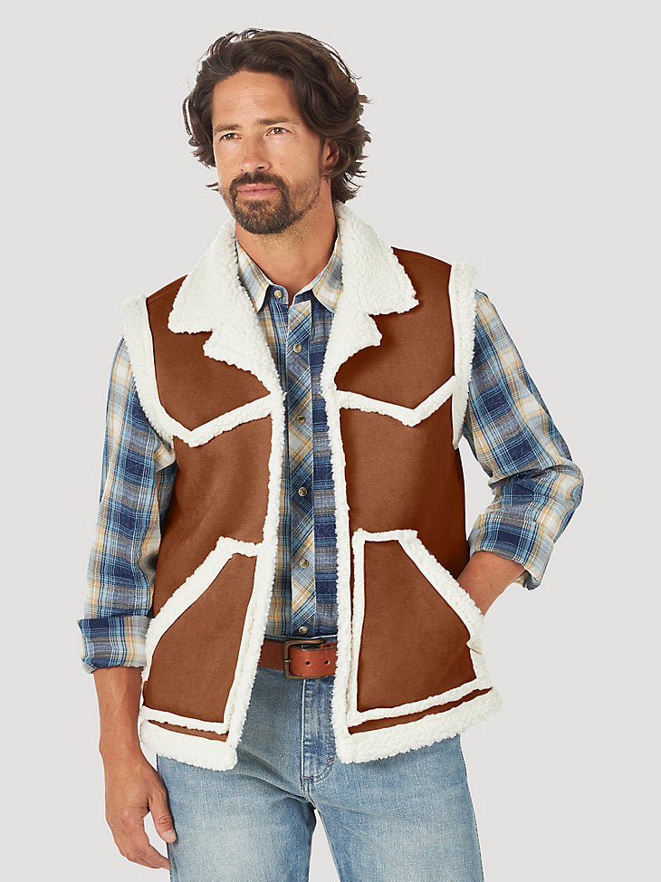Men's Wrangler Sherpa Lined Contrast Cowboy Vest in Cappuccino – Dales  Clothing Inc