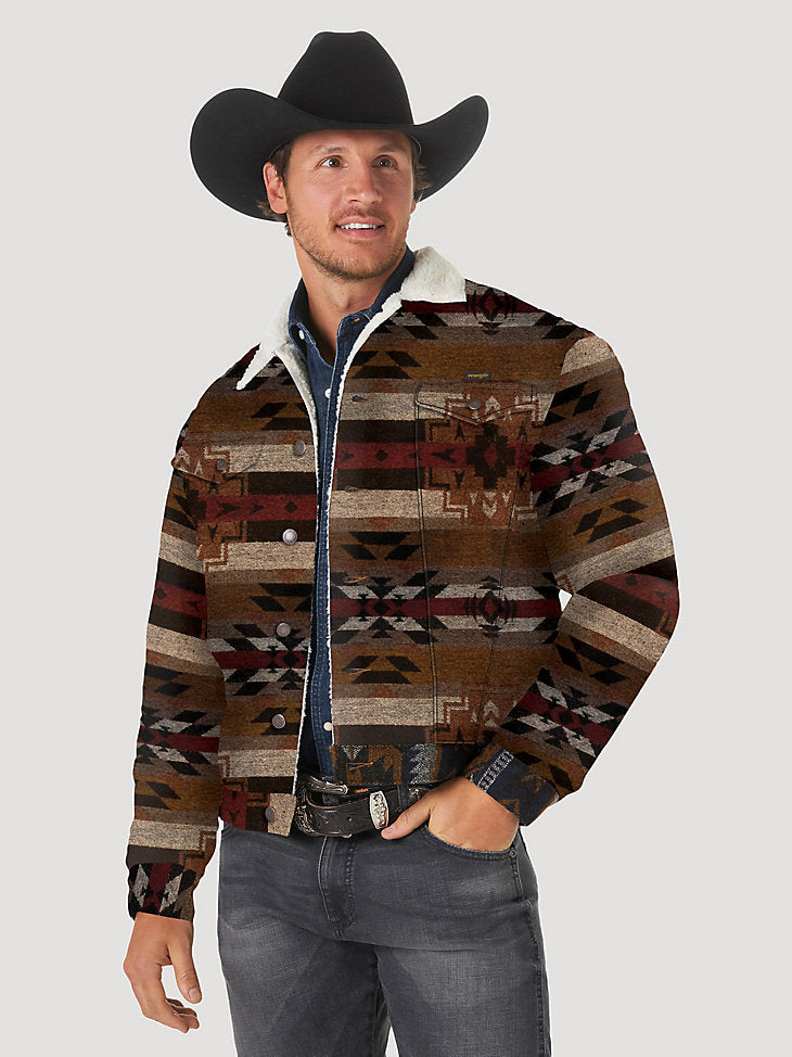 Men's Wrangler® Sherpa Lined Jacquard Print Jacket in Pecan Pie – Dales  Clothing Inc