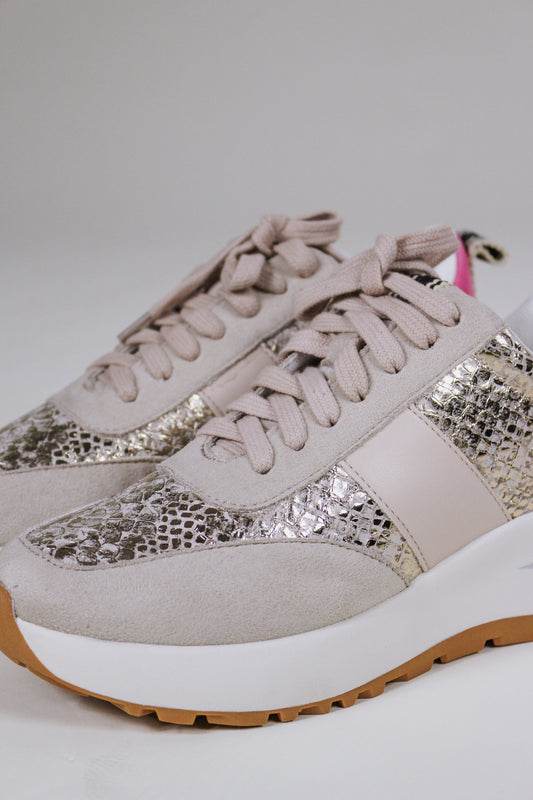 Eden White & Tan Leopard Sneaker By Skechers