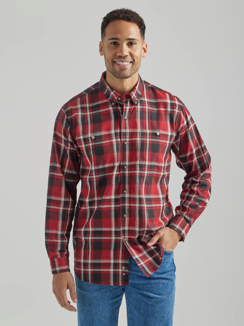 Wrangler Red Black Mens Plaid Button Down Shirt – Dales Clothing Inc