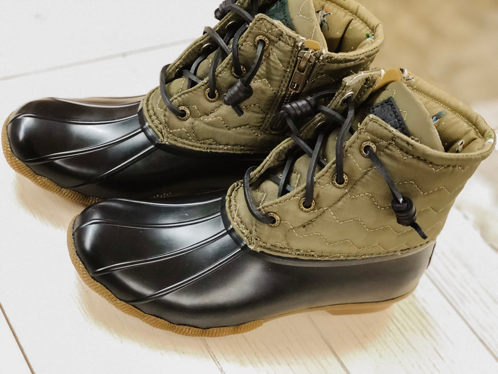 sperry saltwater duck boots olive