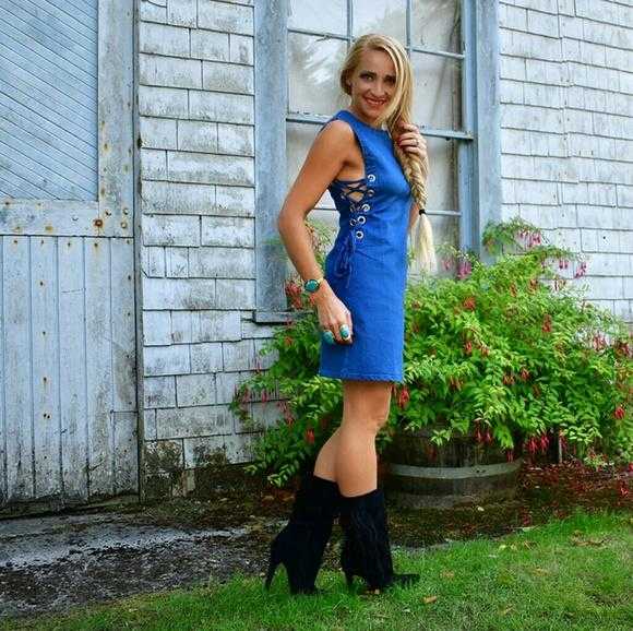 denim dress with cowboy boots