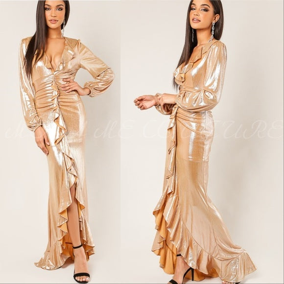 gold metallic maxi dress