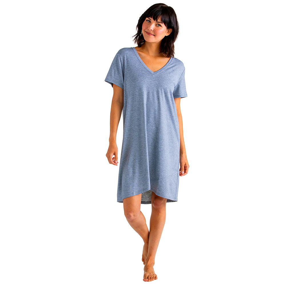 36" V-Neck Short Sleeve Sleep Shirt with Tulip Hem Gray