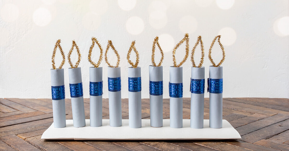 cardboard tube craft Hanukkah menorah