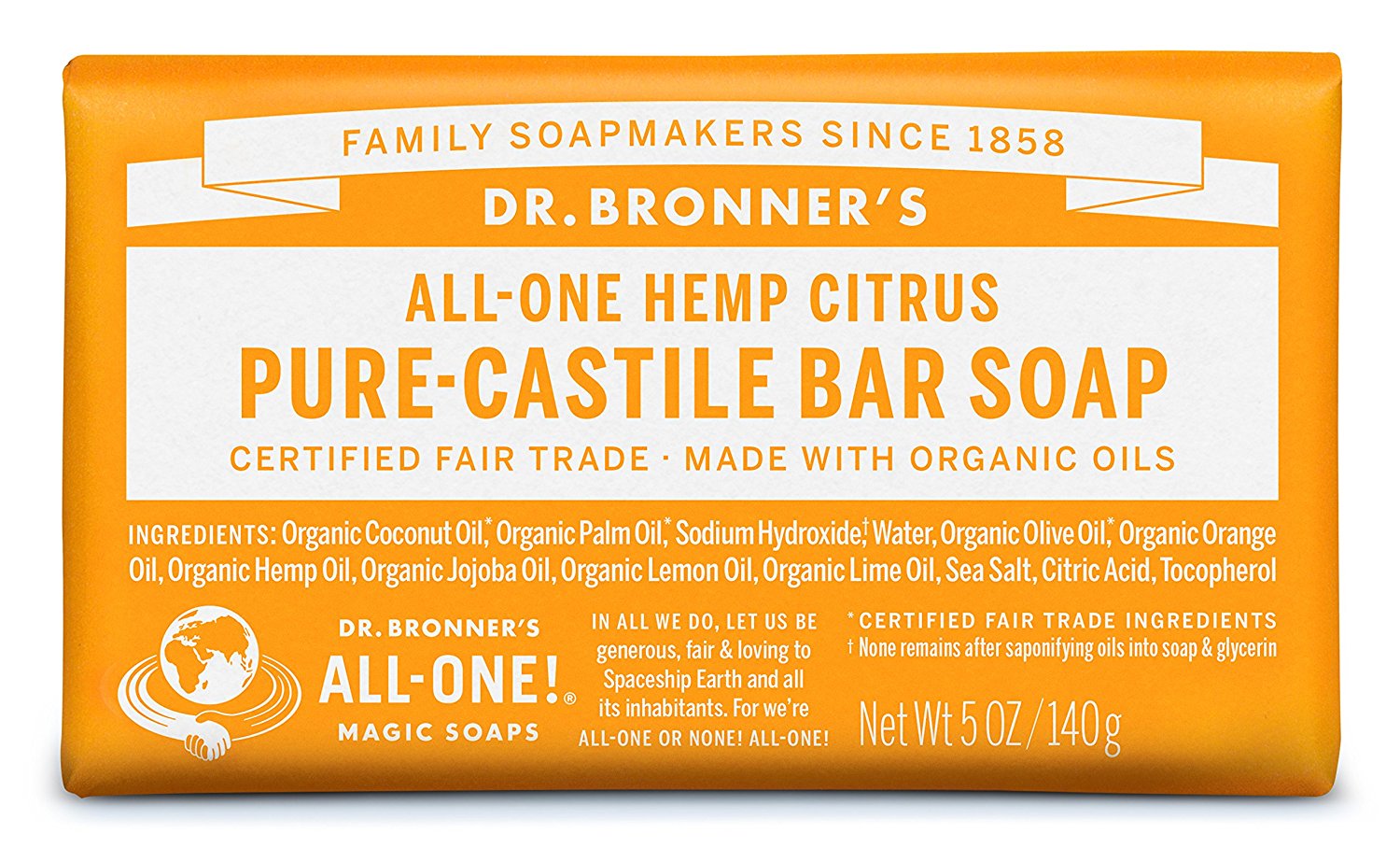 Dr. Bronner's Magic Soaps, Hemp Citrus, Pure Castile Soap, 5 oz BAR