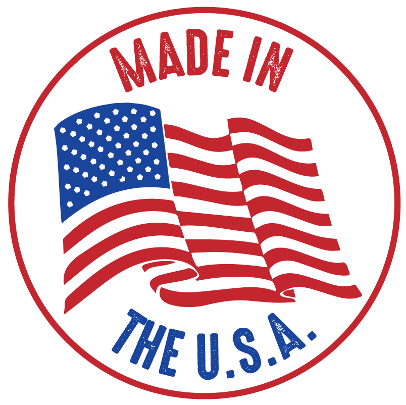 'Made in the U.S.A.' emblem with stylized American flag.