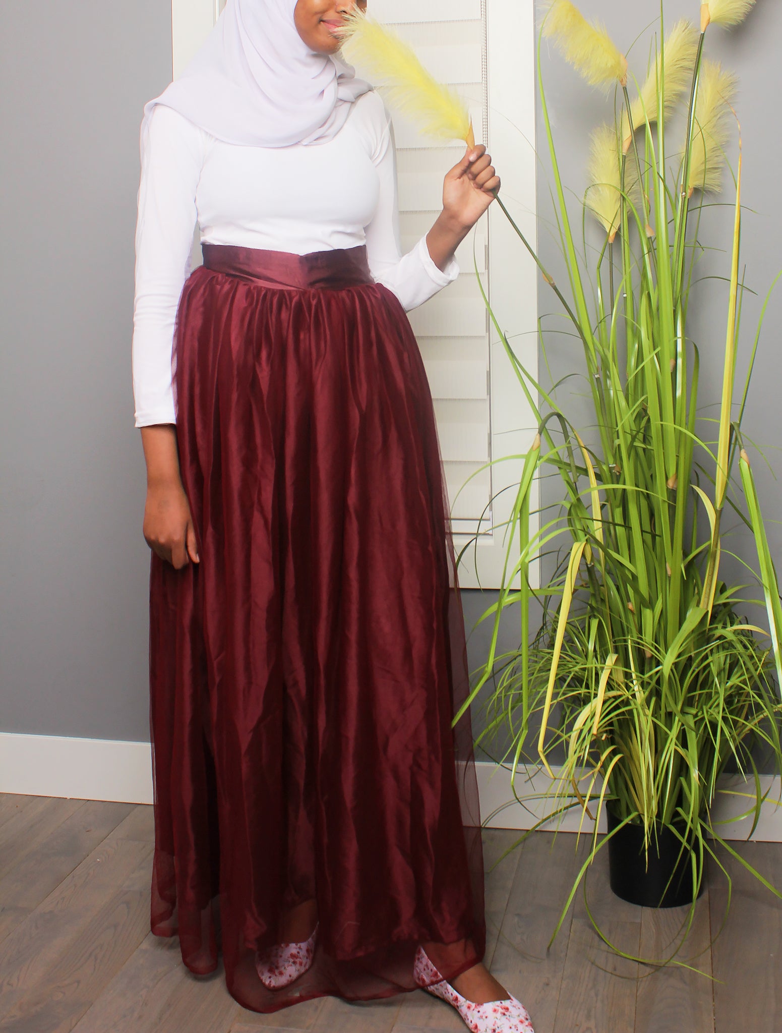 maroon tulle maxi skirt