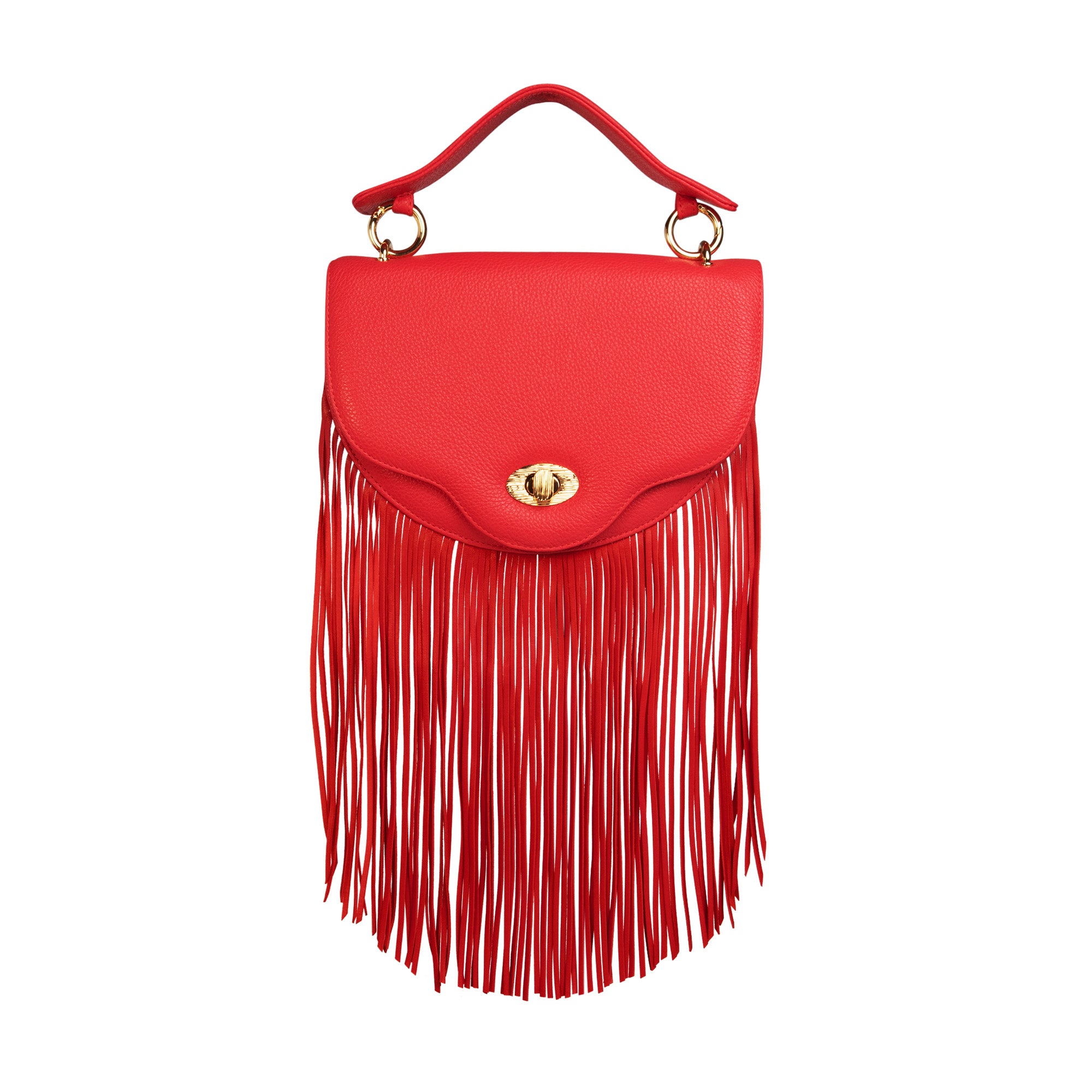 Crescent Chain Designer Crossbody Bag: Red Fringe Handbag – Thale Blanc