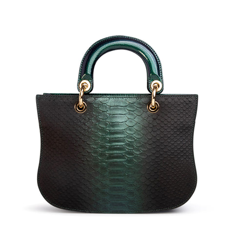 Mademoiselle Satchel: Designer Crossbody Bag, Green Snakeskin – Thale Blanc