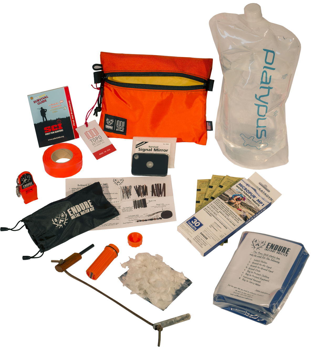 WAZOO Survival Gear Everyday Essentials Kit, 15 Tool Survival kit,  Backpacking Kit, Camping Multi Tool kit, Made in The USA