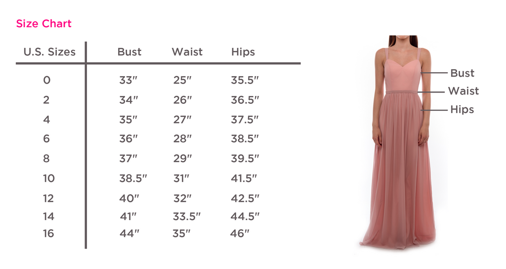Bridesmaid Dress Size Chart