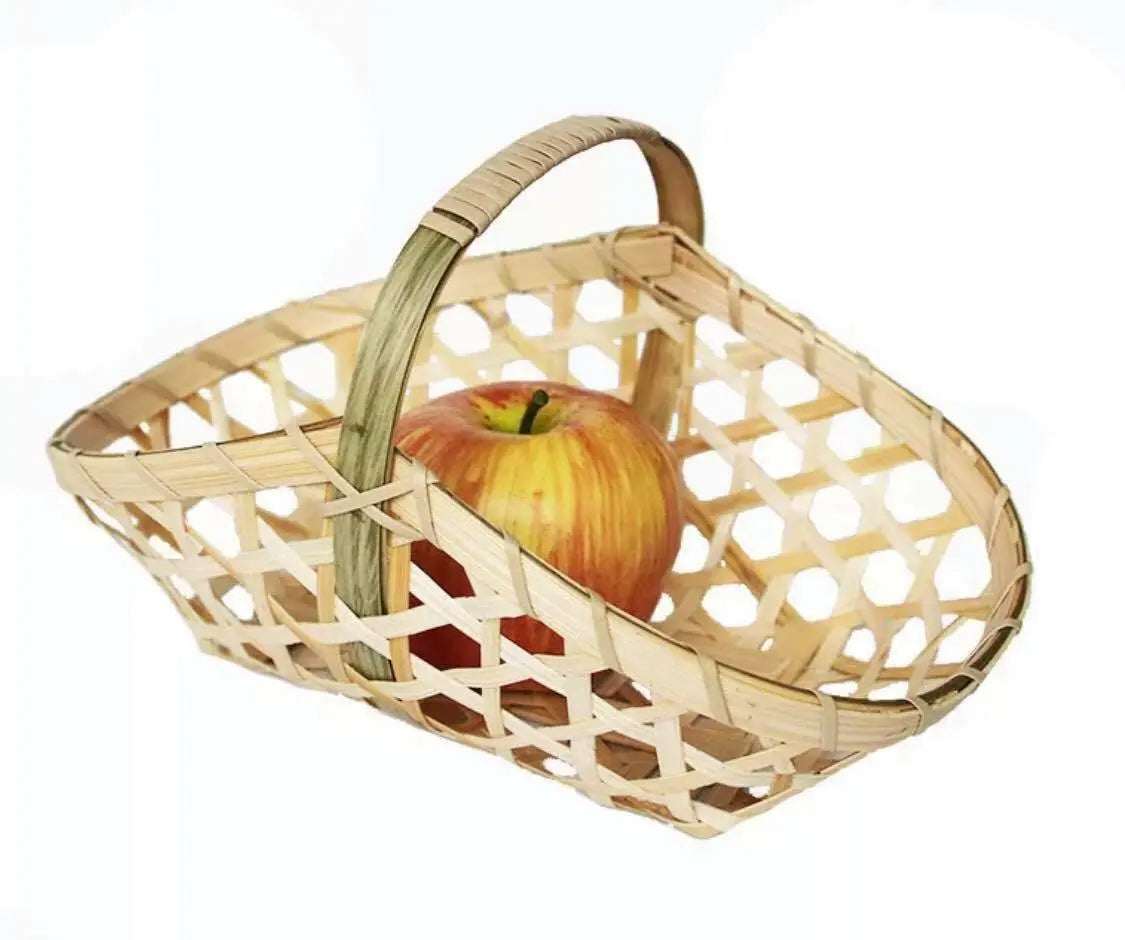 2 X Bamboo Handwoven Handmade Carrier Basket With Handle Artwork