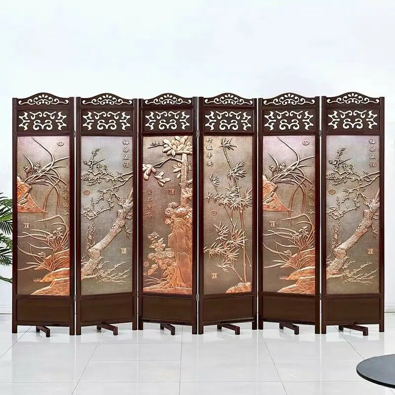 4 To 6 Leaf Folding Screen Both Side Hardwood Frame Privacy Screen Room Divider