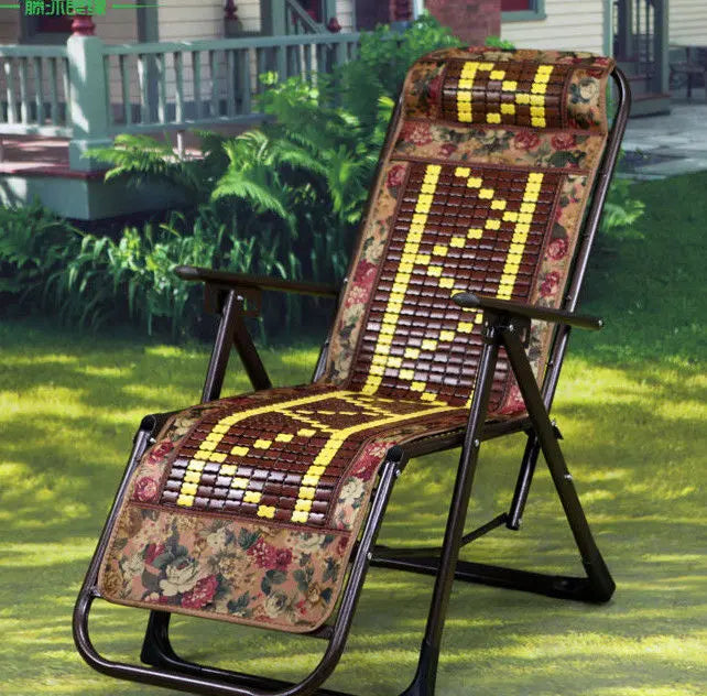 Bamboo Adjustable Recliner Chair Indoor Outdoor Relaxing Cool Steel Frame