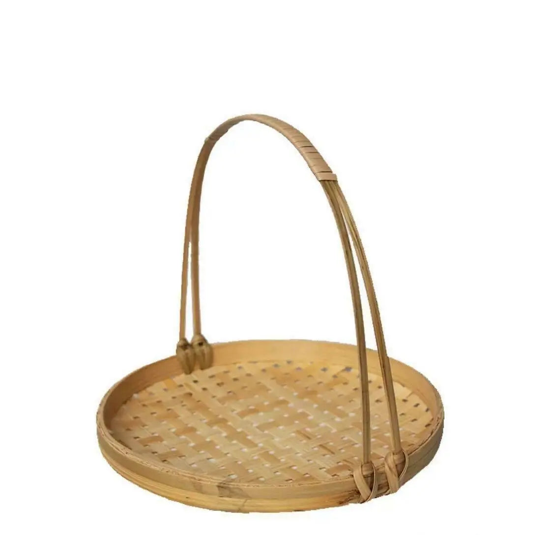 Bamboo Basket Handwoven Handmade Storage Plate Basket With Handle