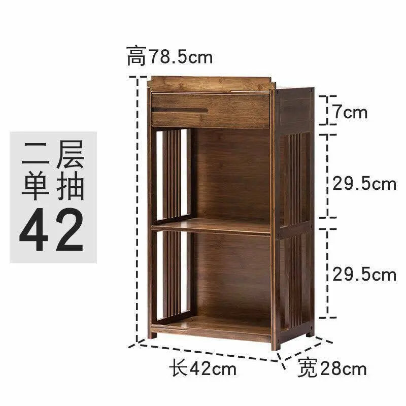 Bamboo Book Case Antique Style Bookcase Shelf Cabinet With Drawers Storage