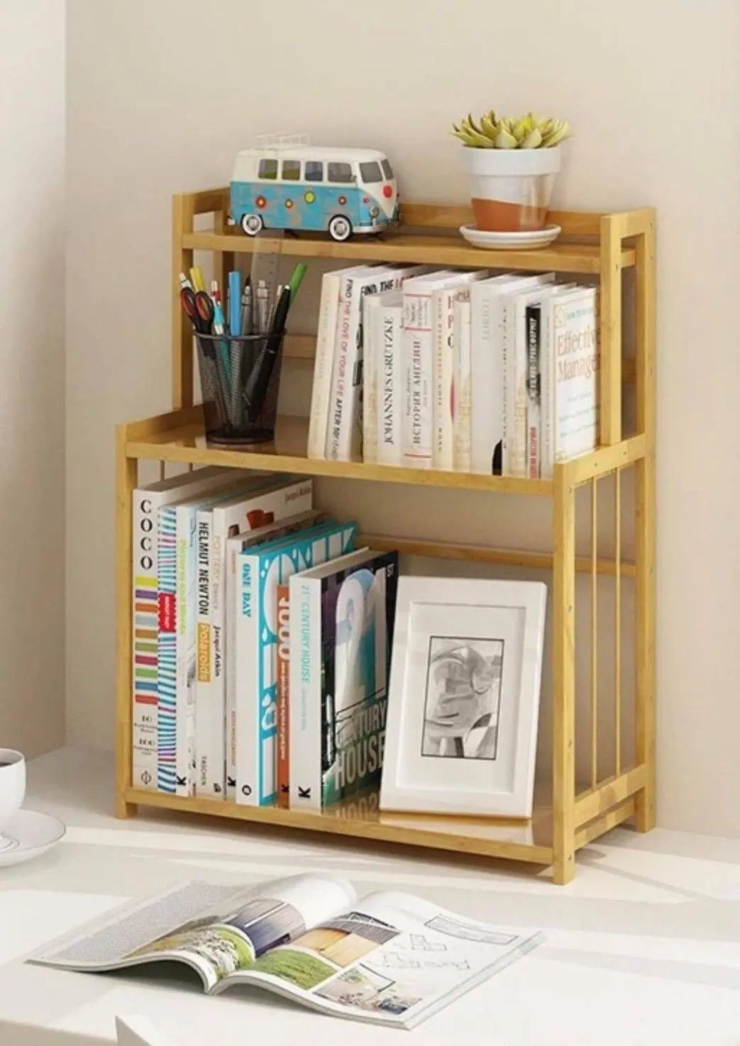 Bamboo Book Shelves Kitchen Storage Multi Use Desk Book Shelf Simple Handy
