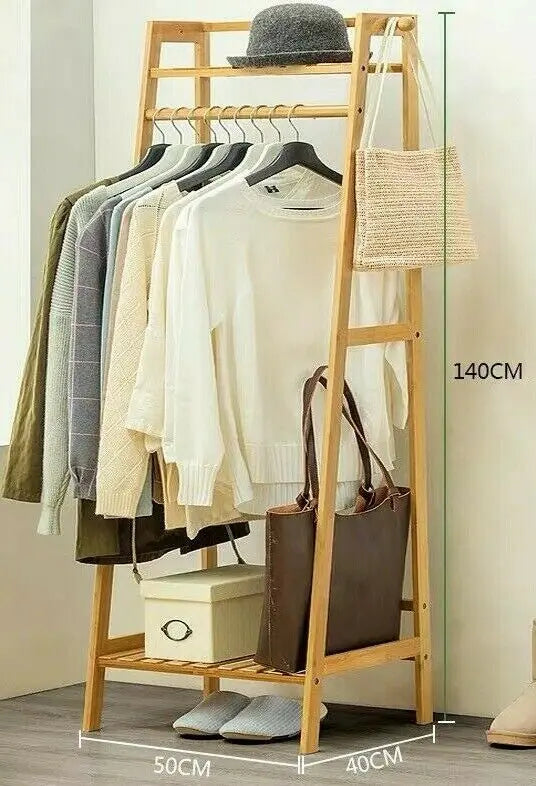Bamboo Clothes Hanger Coat Rack Garment Hanger Holder Hat Rack Stand Organizer