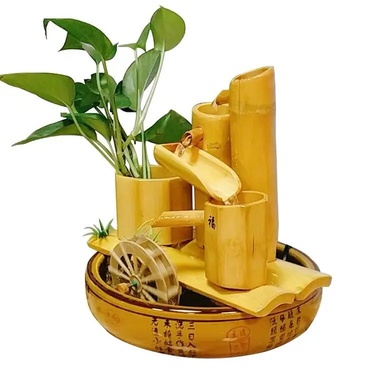 Bamboo Handmade Handcrafted Water Feature Fountain With Basin Flowing Water Wheels Home Decor Many Styles