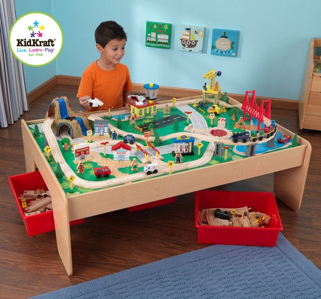 kidkraft mountain waterfall train set and table