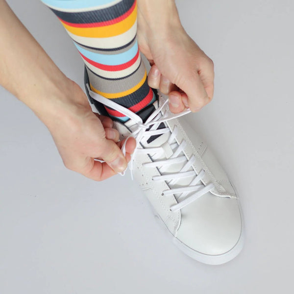 compression socks paired with low top sneakers