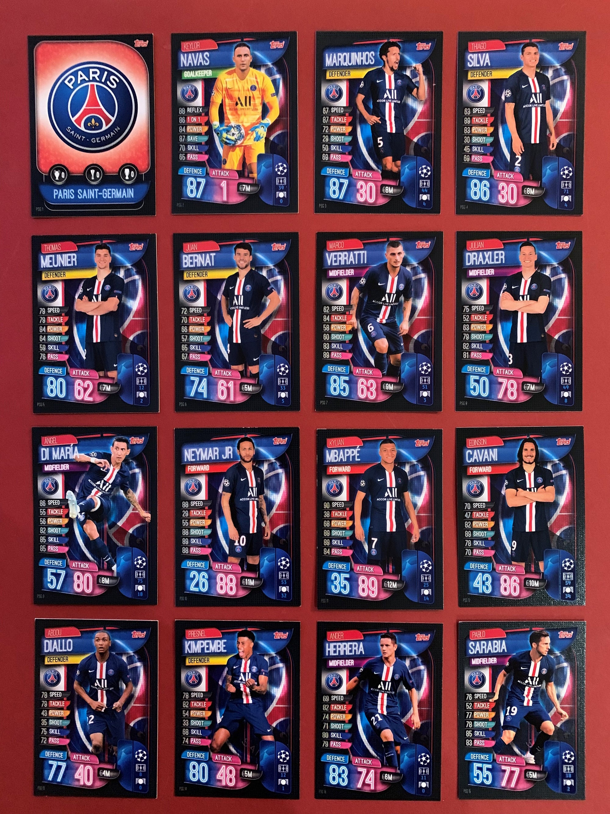 000. PARIS SAINTGERMAIN KOMPLETT SETT MED TOPPS MATCH ATTAX CHAMPIO