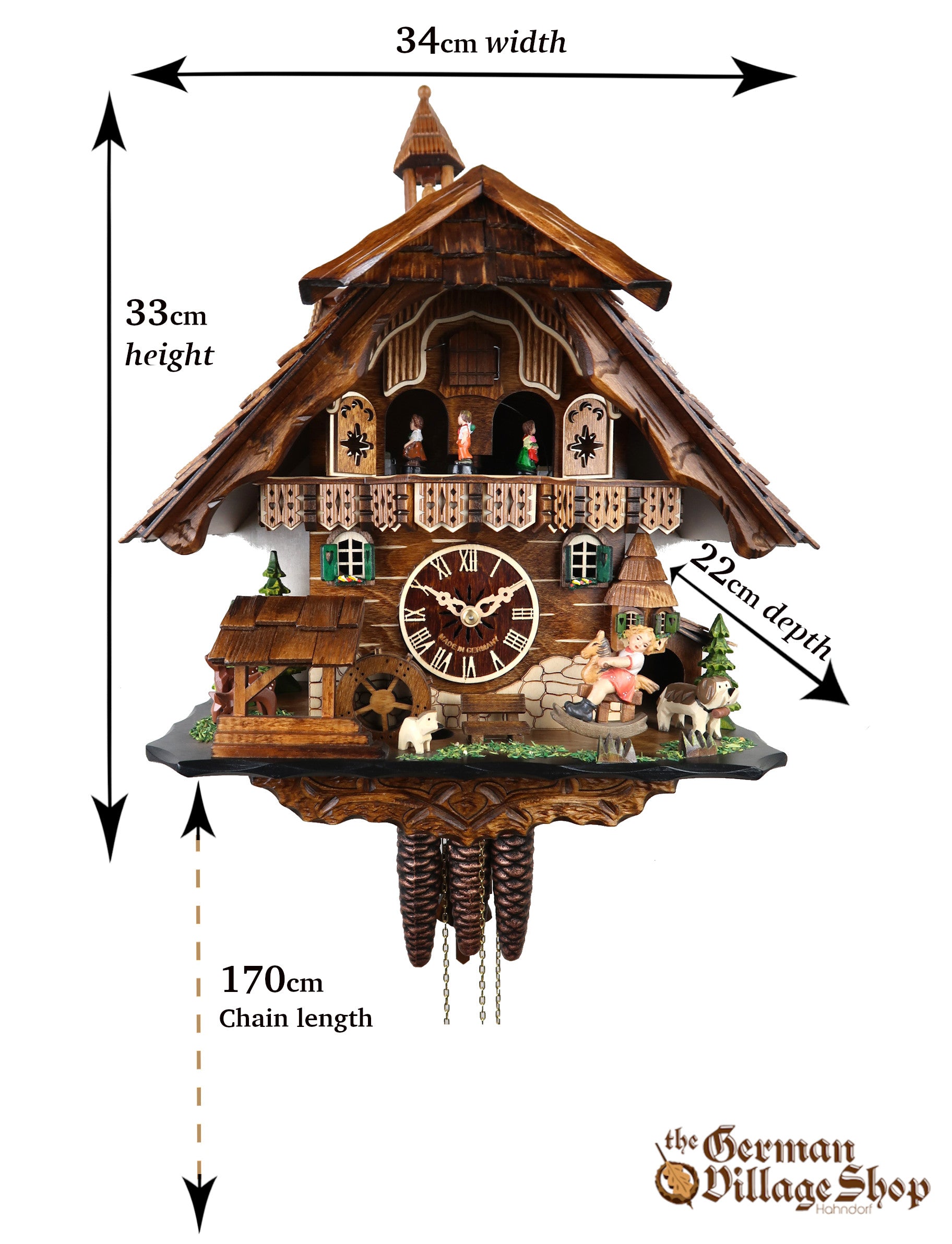 Size of German Cuckoo Clock imported and for sale In Australia