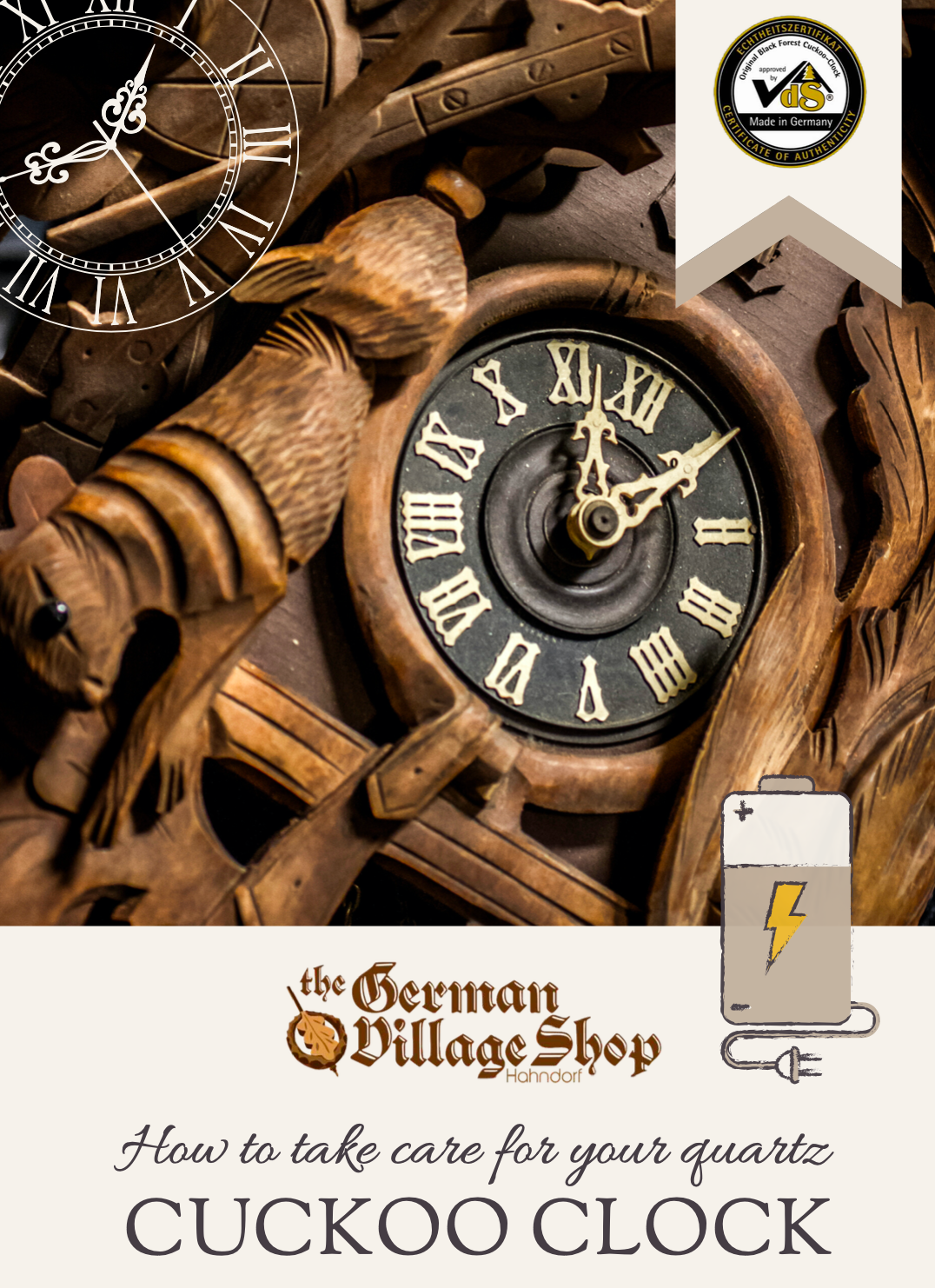 Battery operated Cuckoo Clock care PDF from The German Village Shop