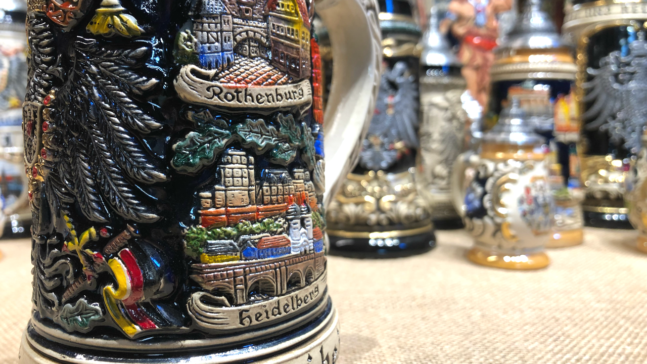 German beer stein with pewter eagle crest