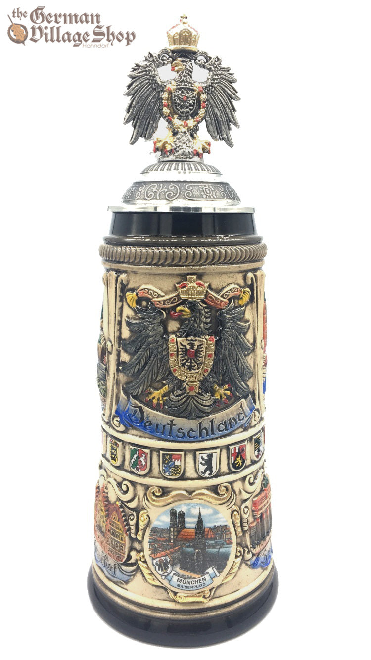 Traditional German beer stein with pewter eagle lid