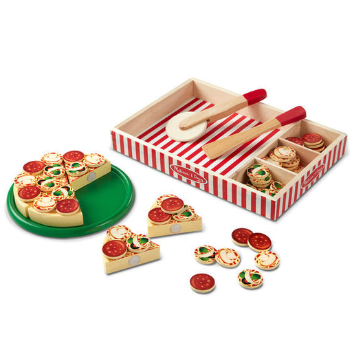 Pillowhale Wooden Toys Pizza Oven with Toppings & Accessories,Wooden Pizza  Counter Playset,Pretend Play Pizza Making Toy Set for Kids Boys Girls 3+