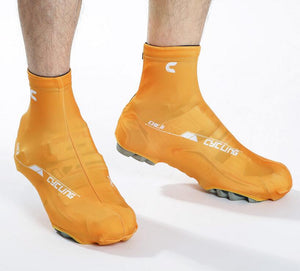 orange cycling overshoes