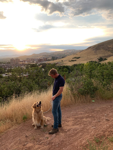 Southern Tide lifestyle ambassador outdoors with dog