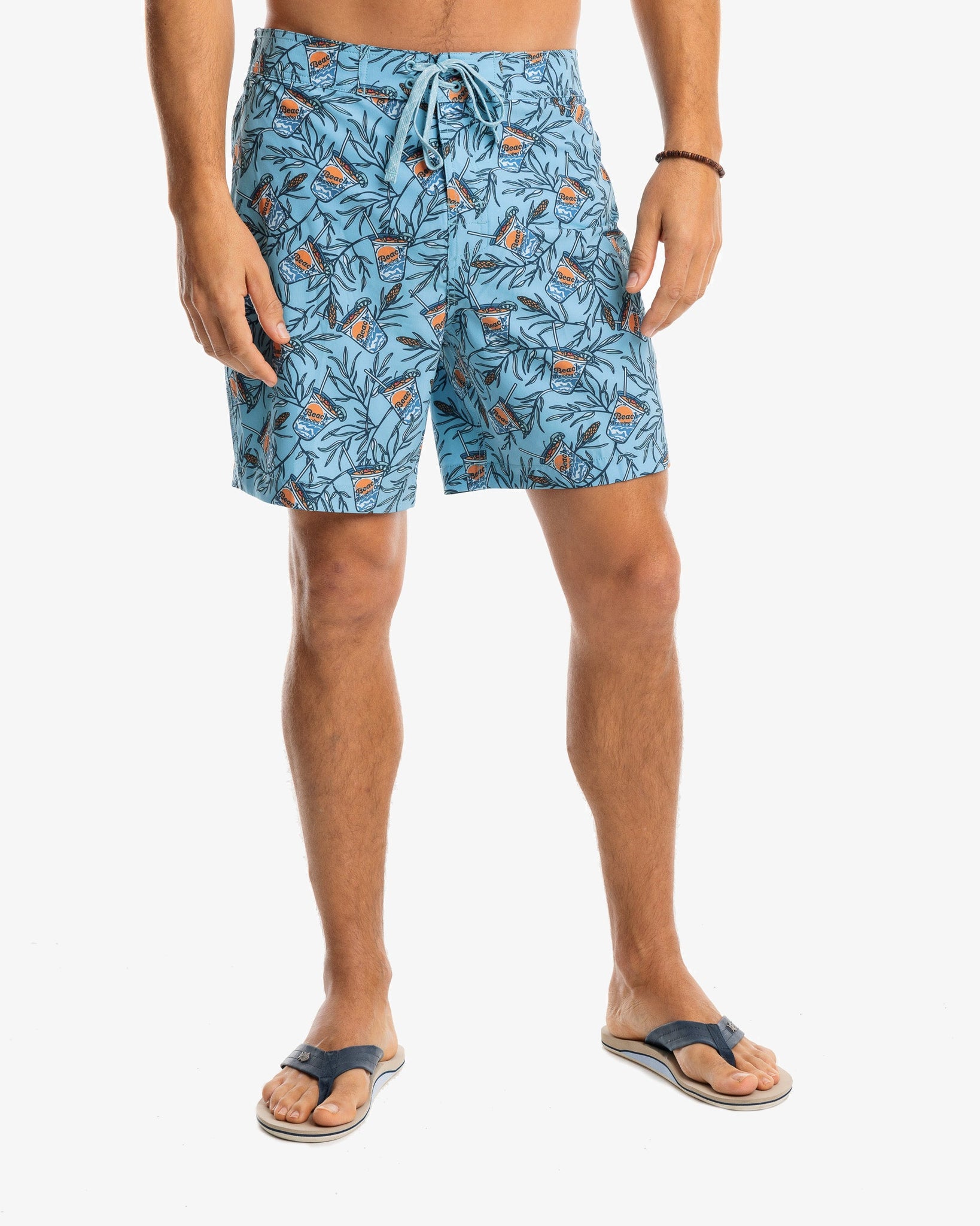 The front view of the Men's Botanical Beverage Swim Short by Southern Tide - Low Tide Blue