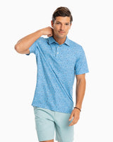 The model front view of the Men's Driver Hampstead Printed Performance Polo Shirt by Southern Tide