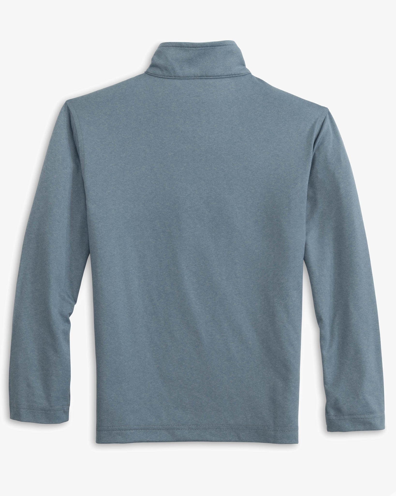 The back view of the Youth Backbarrier Heather Performance Quarter Zip Pullover by Southern Tide - Heather Blue Haze