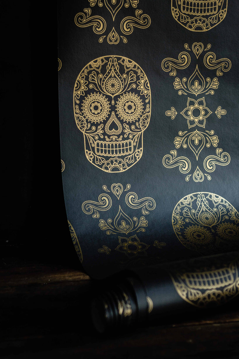 Sugar Skull Wallpaper Black Gold