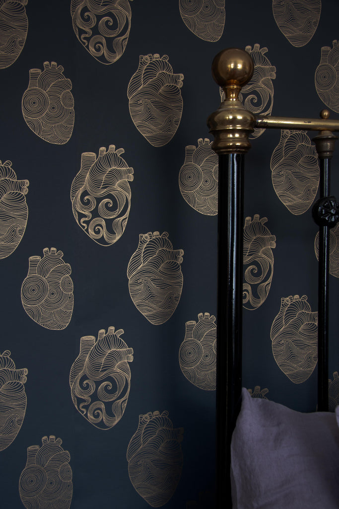 Anatomical Heart Wallpaper - Charcoal and Gold | Anatomy ...