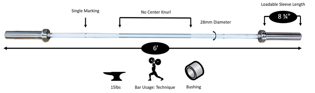 York Barbell 6' Ultra-Light Aluminum Technique Bar Diagram