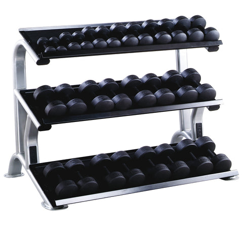 York Barbell 3 Tier Tray Rack and Dumbbells