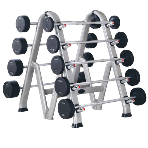 York Barbell Fixed Barbell on Racks back to back