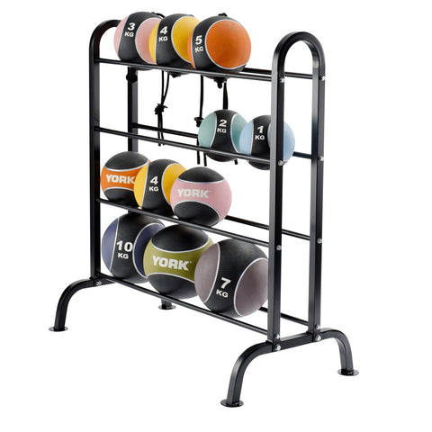 BBE310 York Barbell Horizontal Medicine Ball Rack with Medicine Balls