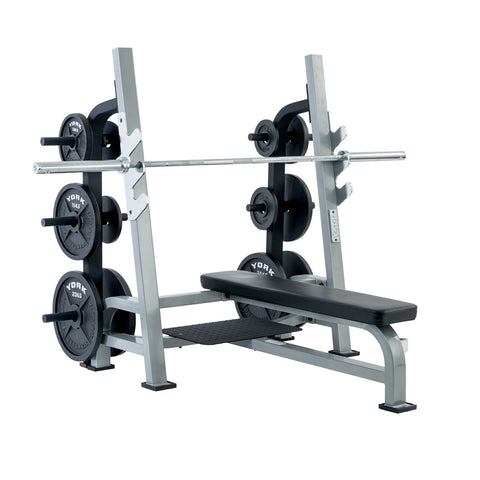 York Barbell Olympic Flat Bench with Weight Storage unit attached 55041 & 54242