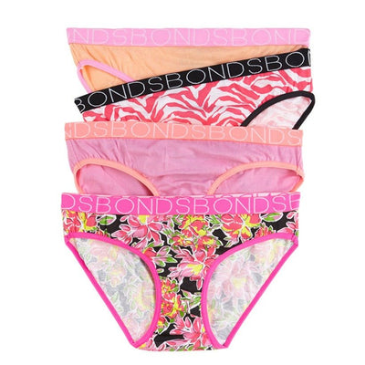 BONDS Girls 4 Pack Bikini Underwear - Chill Out Floral