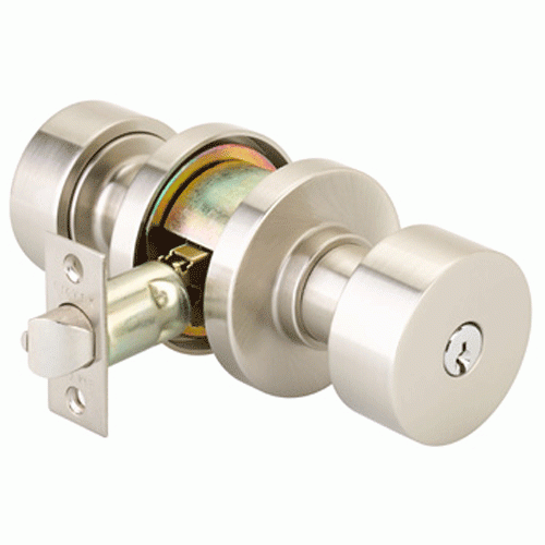 Solid Brass Key In Round Door Knob Set With Disk Rosette